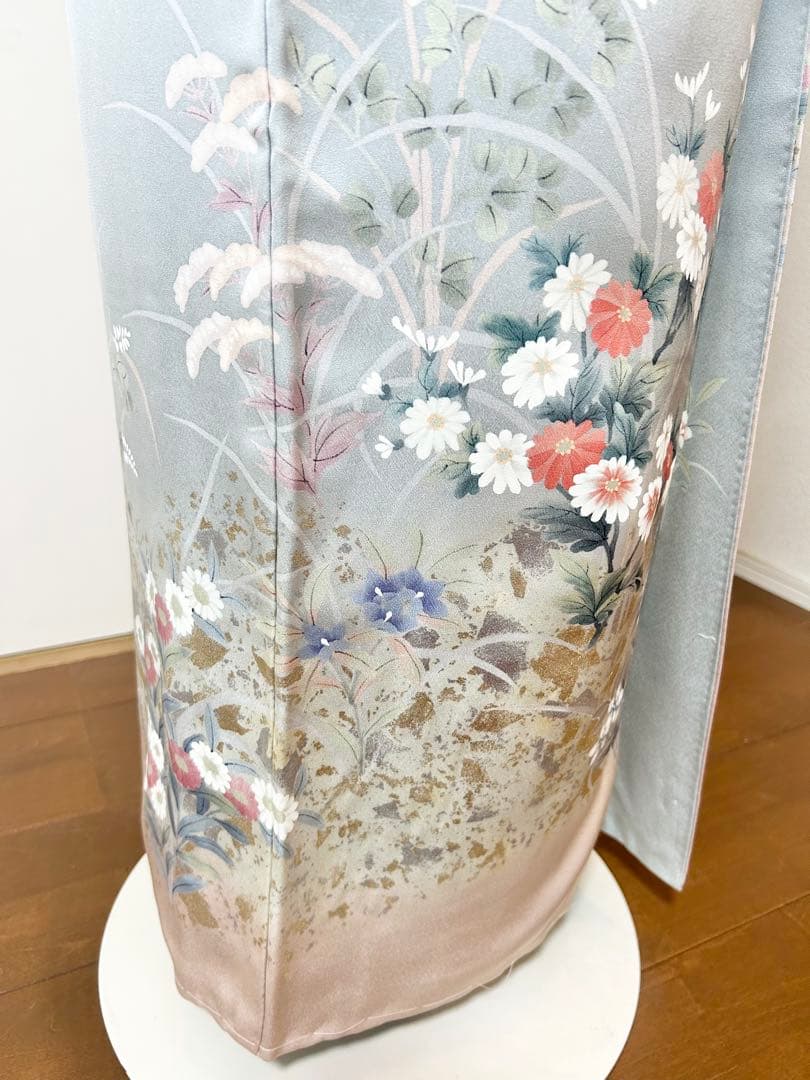 美品 未使用 しつけ糸付 裄丈長め 正絹訪問着 フルセット4点 袋帯