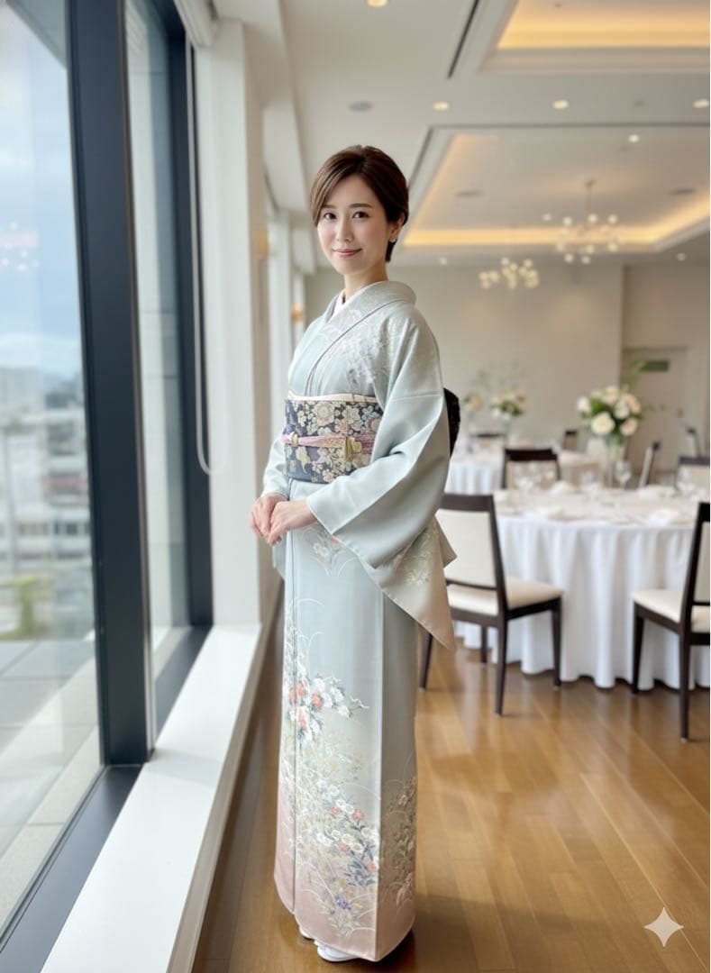 美品 未使用 しつけ糸付 裄丈長め 正絹訪問着 フルセット4点 袋帯