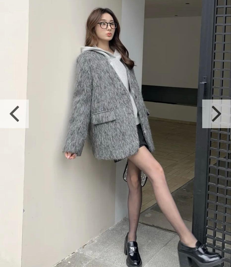 新品】バースデーバッシュ シャギーノーカラージャケット グレー