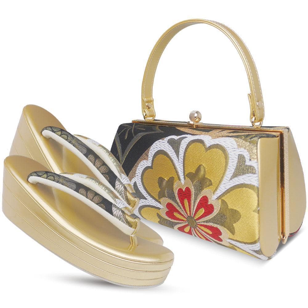 草履 バッグ セット 帯地 3枚芯 ヒール草履 振袖 uzouri52-5 NISHIORI 草履バッグセット 帯地使用 3枚芯 ヒール草履 5タイプ