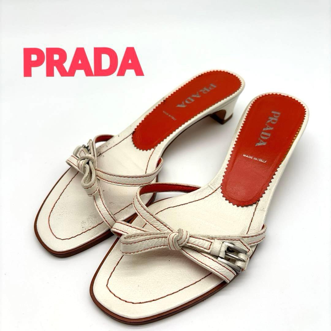 プラダ リボンデザインバイカラー ミュール　サイズ35 1/2 22.5㎝相当 プラダ リボンデザインバイカラー ミュール サイズ35 1/2 22.5㎝相当