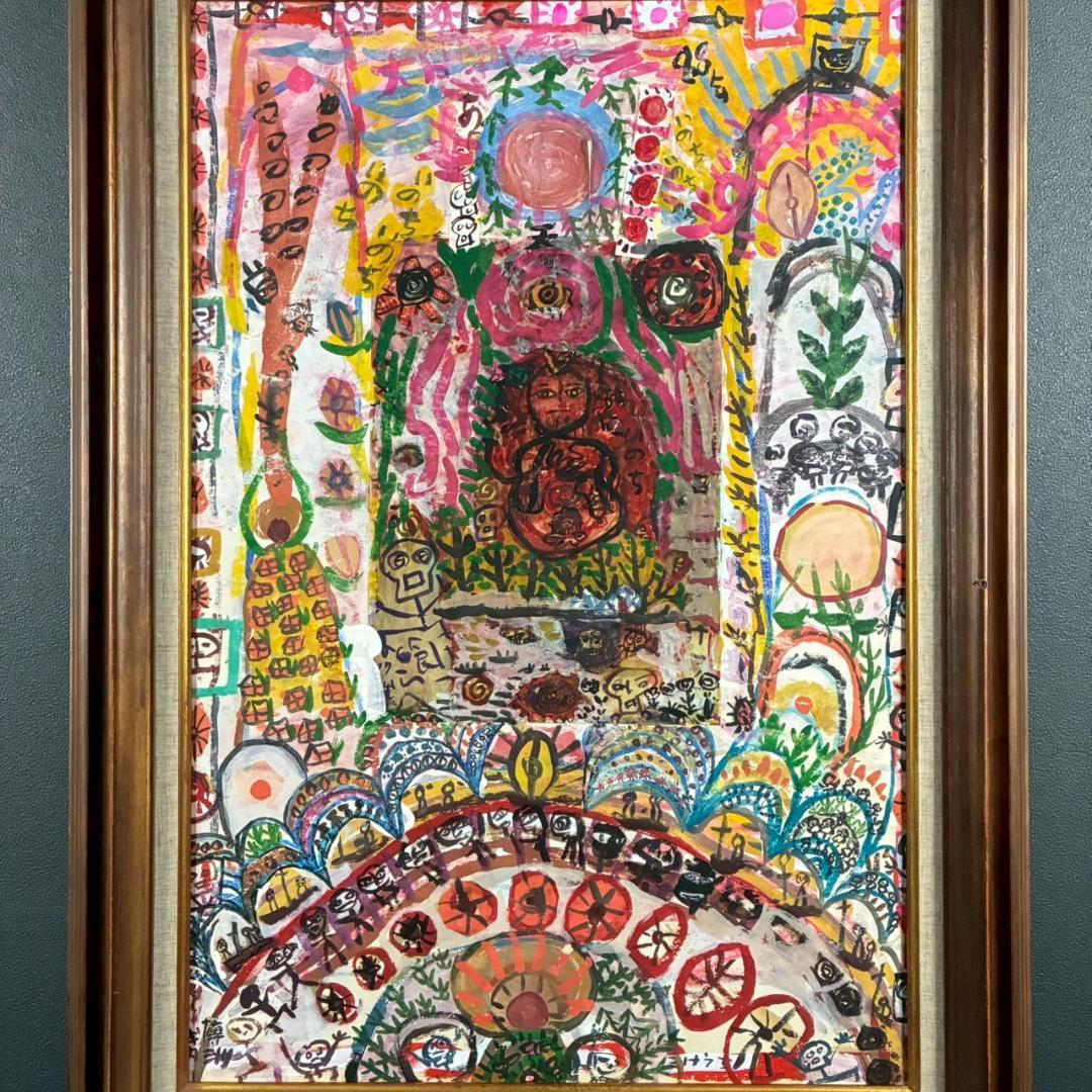 武内ヒロクニ「曼荼羅」水彩画 画廊シール有 額縁入り 現代美術 仏画