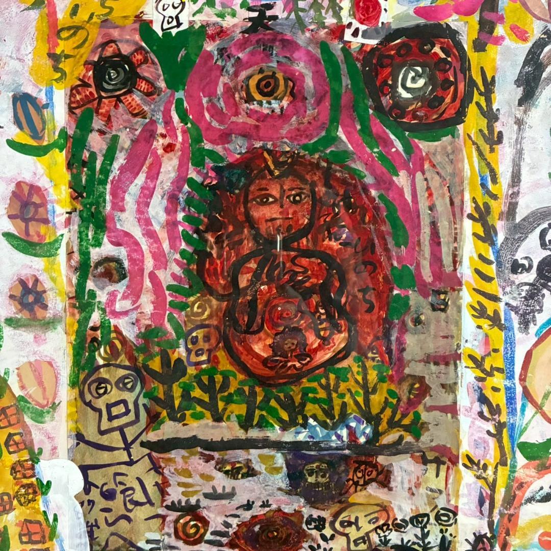 武内ヒロクニ「曼荼羅」水彩画 画廊シール有 額縁入り 現代美術 仏画