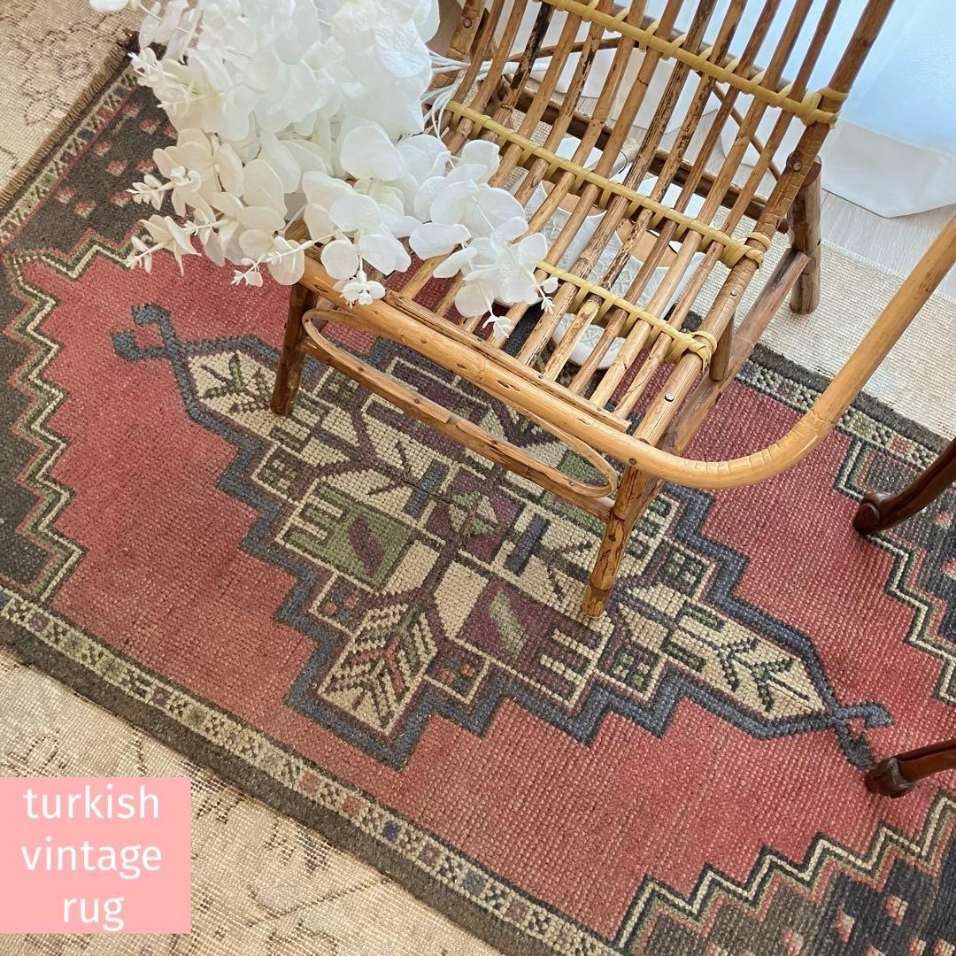 大きめ63×119上質くすみ大人ピンク グレーメダリオン トルコ