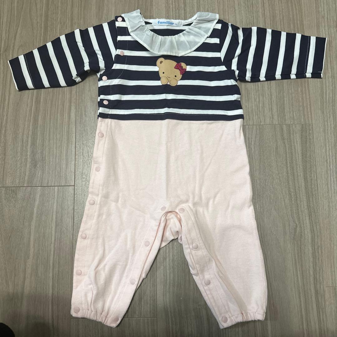 【現行品 美品】familiar カバーオール ロンパース 70 ピンク familiar - ▽ファミリア/familiar▽70cm 長袖カバーオール/ロンパース