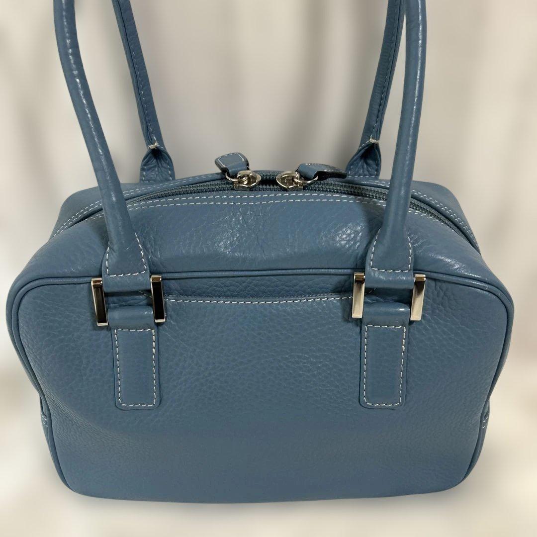 傳濱野 バッグ レザー 革 本革 ブルー 青フェリーナミニボストン