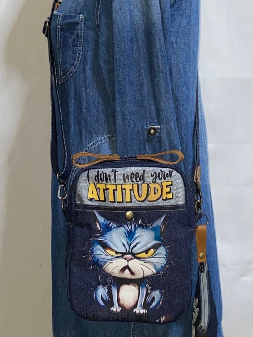 男女兼用☆岡山デニム♪ステンシル☆トラネコ☆Sサイズ☆3wayボストン 男女