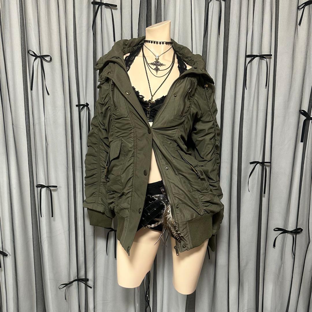 平成ギャル y2k フード ファー付きミニタリーモッズコート フェアリー
