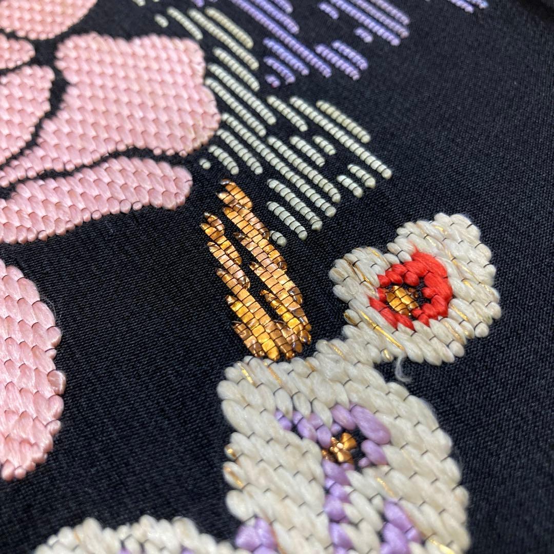 袋帯【龍村平蔵】錦織 手織工芸 正絹 花孔雀紋 黒色 着物帯