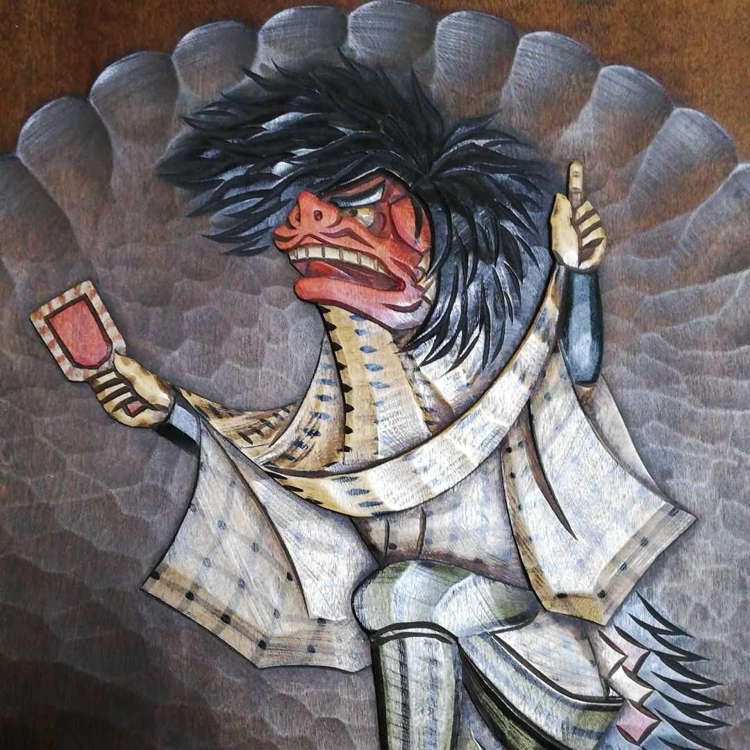 民芸品 信州 上田獅子 木彫り 壁掛け - メルカリ