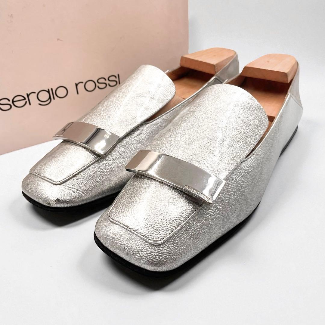 セルジオロッシ sr1 フラット スリッポン シルバー金具 銀 37 付属あり 💗セルジオロッシ sr1 スリッポン シルバー 37