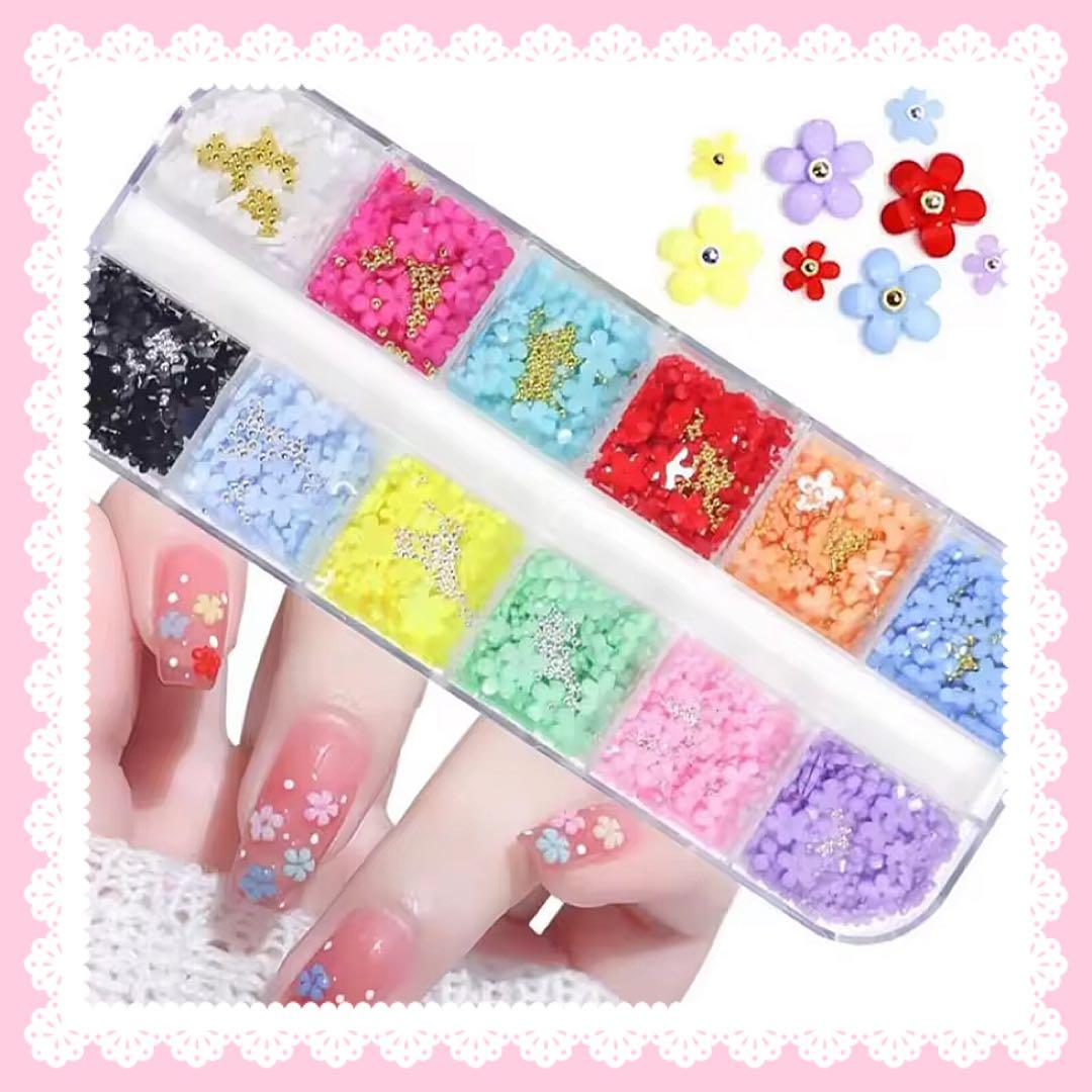 花 フラワー ブリオン ネイルパーツ デコパーツ レジン 12色セット