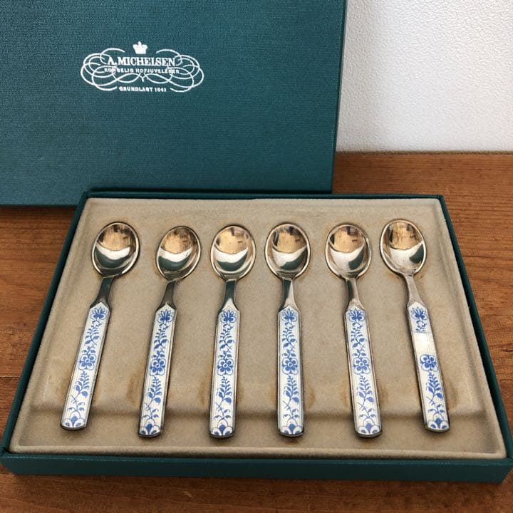 ビンテージ　アントン ミケルセン 純銀製 ティースプーン6客　ジョージジェンセン ジョージ・ジェンセン「サービングスプーン＆フォーク 二本セット