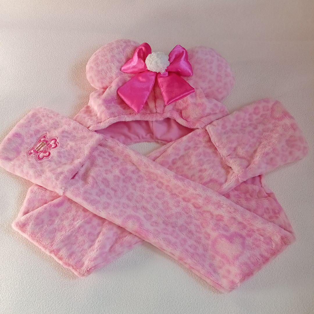 ディズニーファンキャップ マフラー ミニー ヒョウ柄 ピンク マフラー