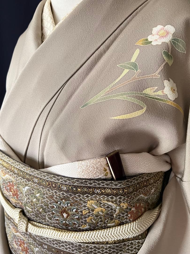 訪問着】京加賀友禅 松本健一 優美な手描き友禅 亜麻色 ＋ 身幅直し