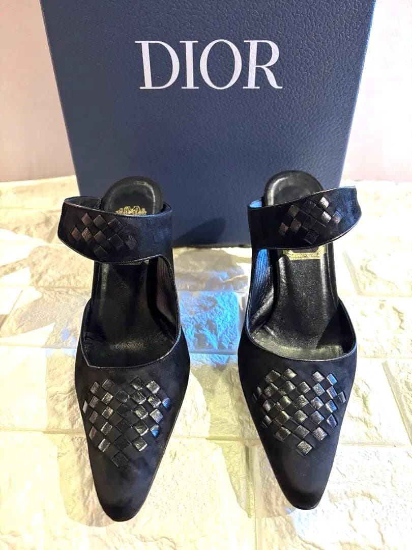 #美品Dior ブラック スエード ミュール ヒールパンプス#23.5cm