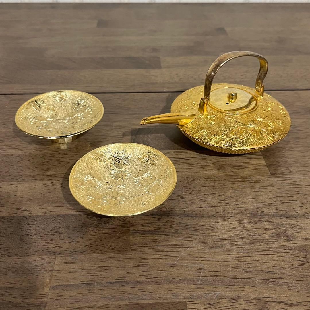 アンティーク】酒器セット 金杯 金メッキ 24Kgp 盃 急須 縁起物 古道具