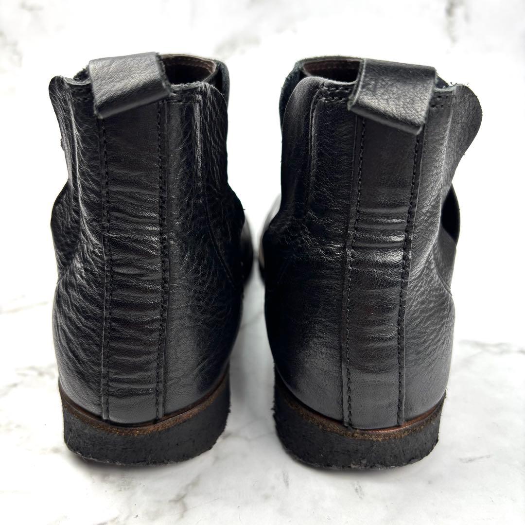 美品】SAYA サイドゴアブーツ 23.5 ブラック 本革 シボ加工 ショート