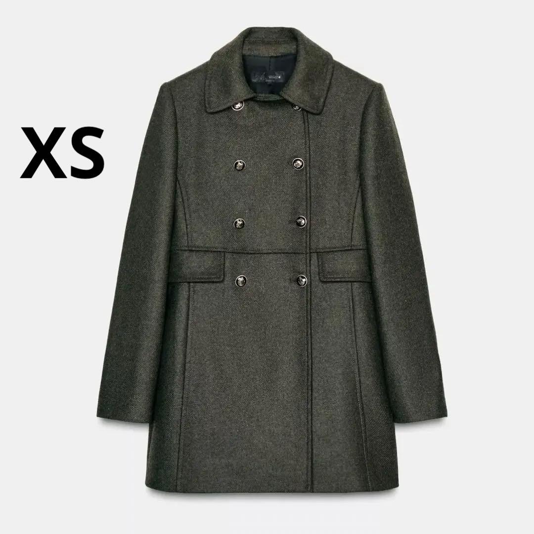 ZARA ウールダブルブレストコート 新品 XS カーキ - メルカリ