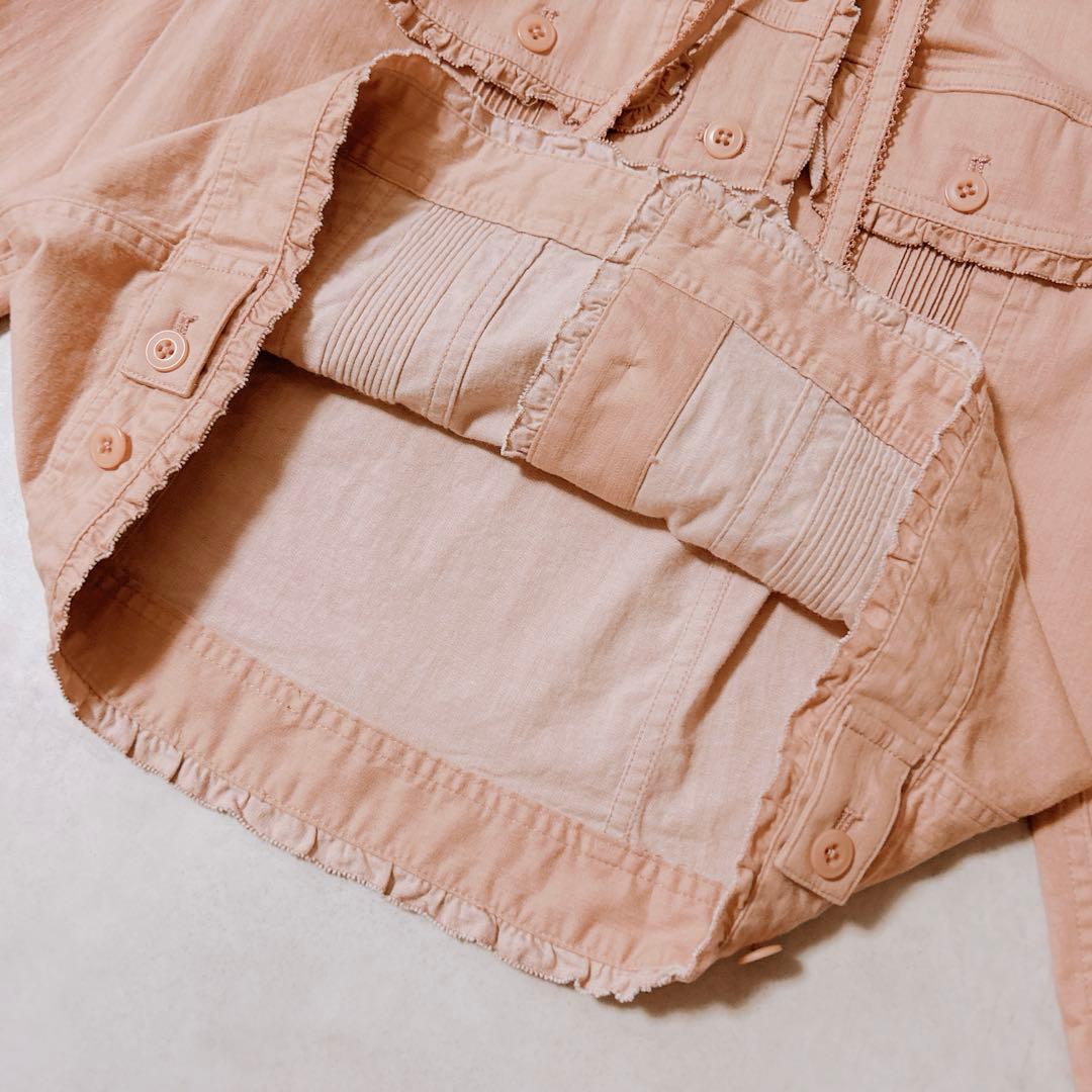 ピンクハウス デニム調 ブラウス ピンタック フリル リボン フード