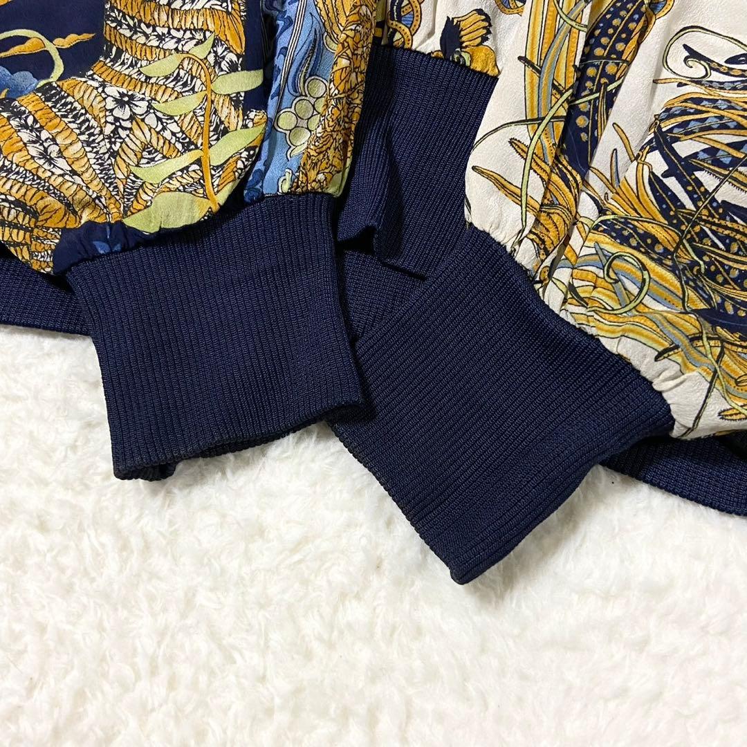 美品】サルヴァトーレ フェラガモ 総柄 ブラウス ネイビー イエロー S