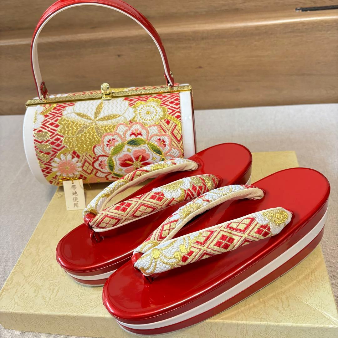 し*と様 草履バッグセット　成人式　厚底　赤 Kisste（キステ） 草履バッグセット 成人式 振袖用 成人用 紗織 フリー
