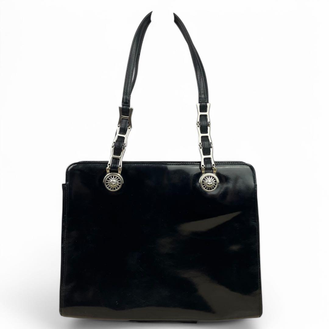 ヴェルサーチ サンバースト トートバッグ エナメル 肩掛け ブラック