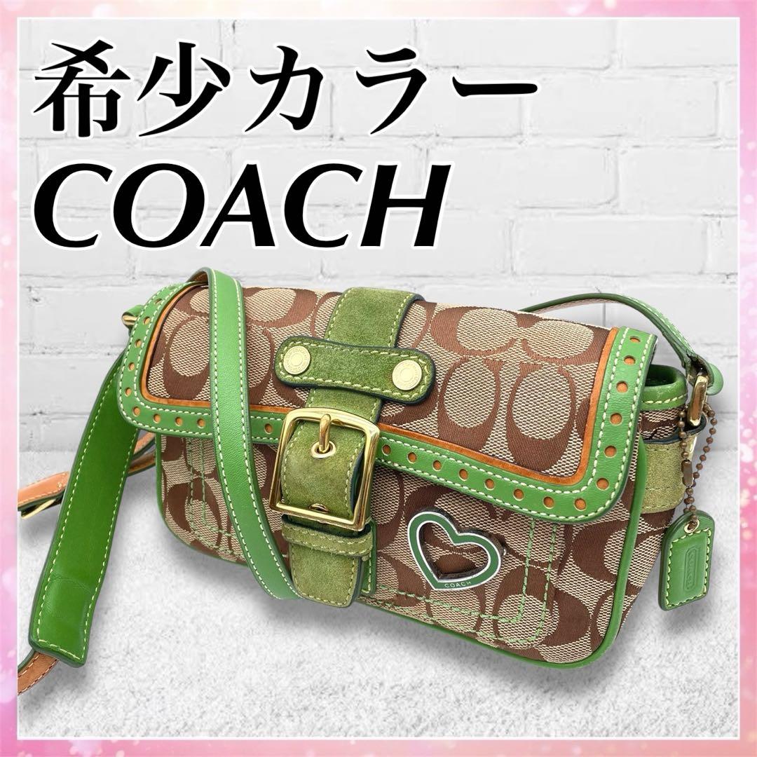 希少 COACH キャンバス スエード ショルダーバッグ グリーン - メルカリ