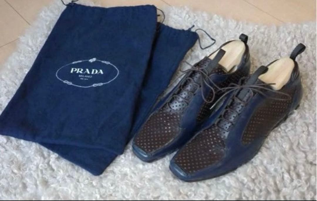 希少】PRADA 00s Archiveパンチングレザー スクエアトゥシューズ