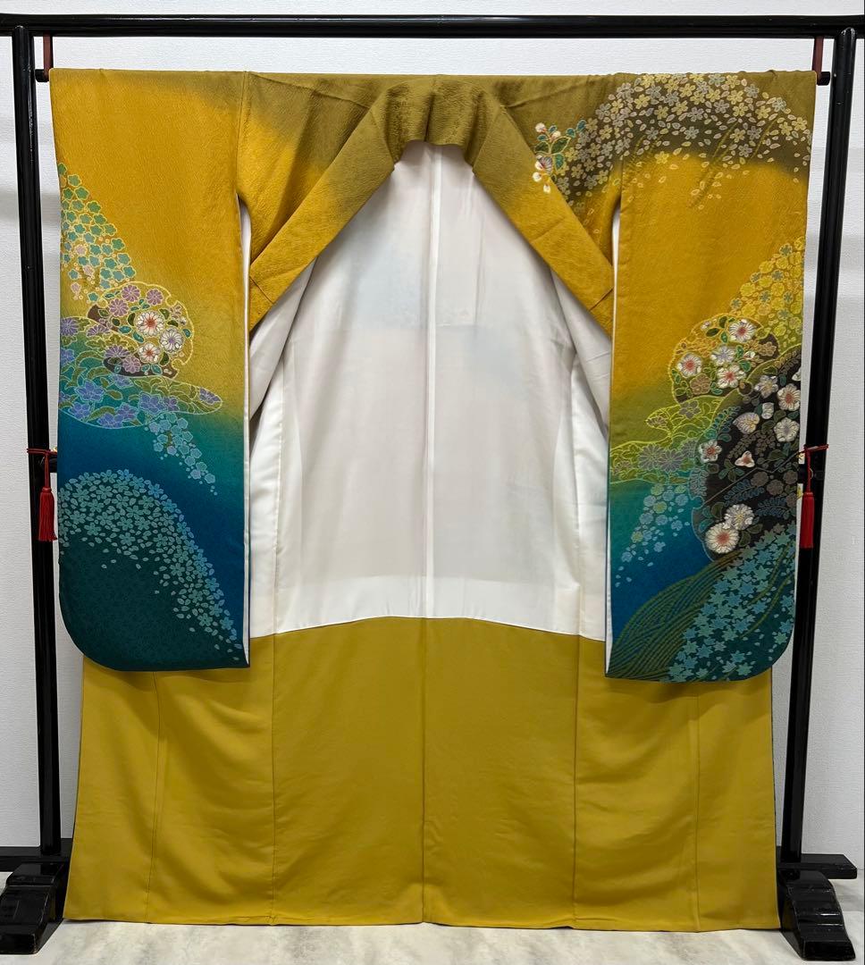 振り袖 フルセット 別誂長襦袢 辻ヶ花 金彩加工 成人式 暈し 辛子色