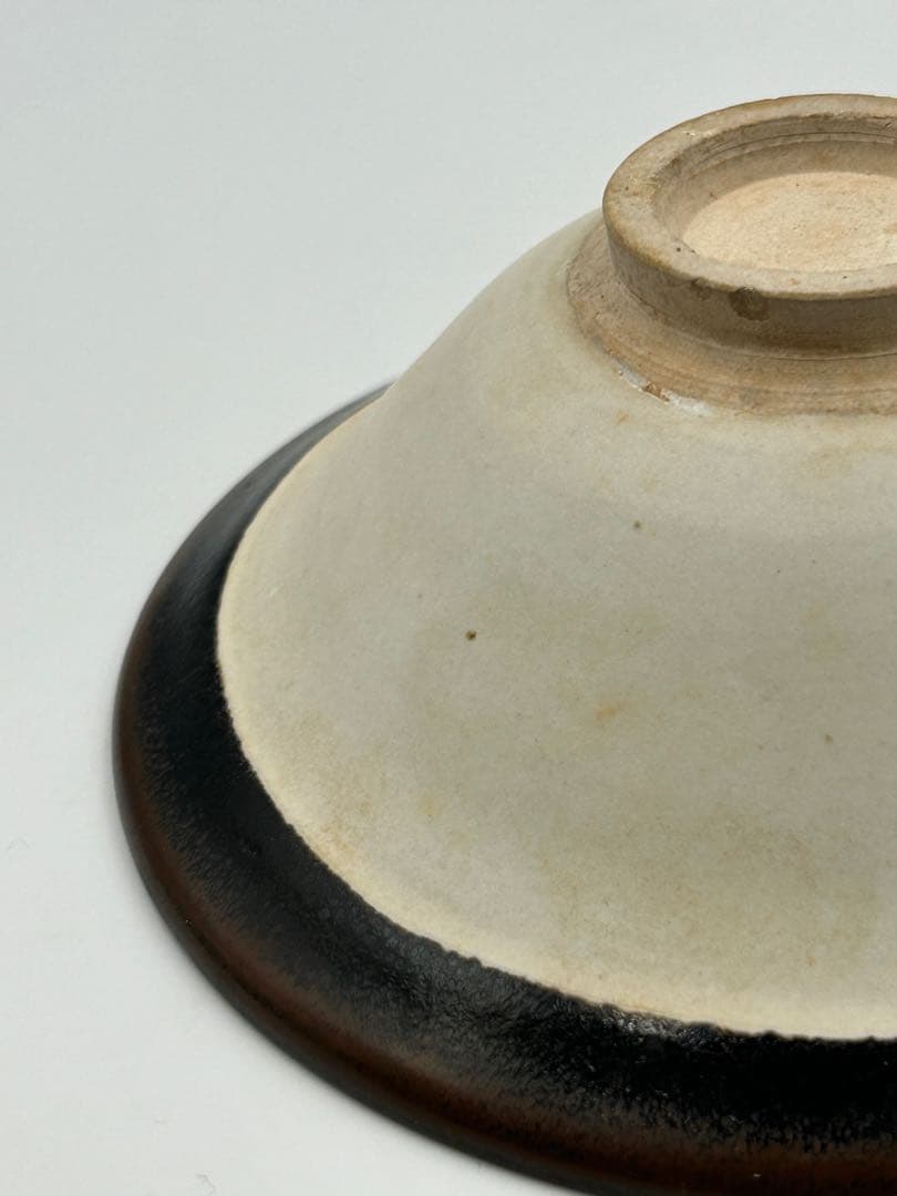 ☆0053宋時代 河南窯 黒覆輪白釉碗 斗笠碗 ☆天目茶碗 茶道具 茶器
