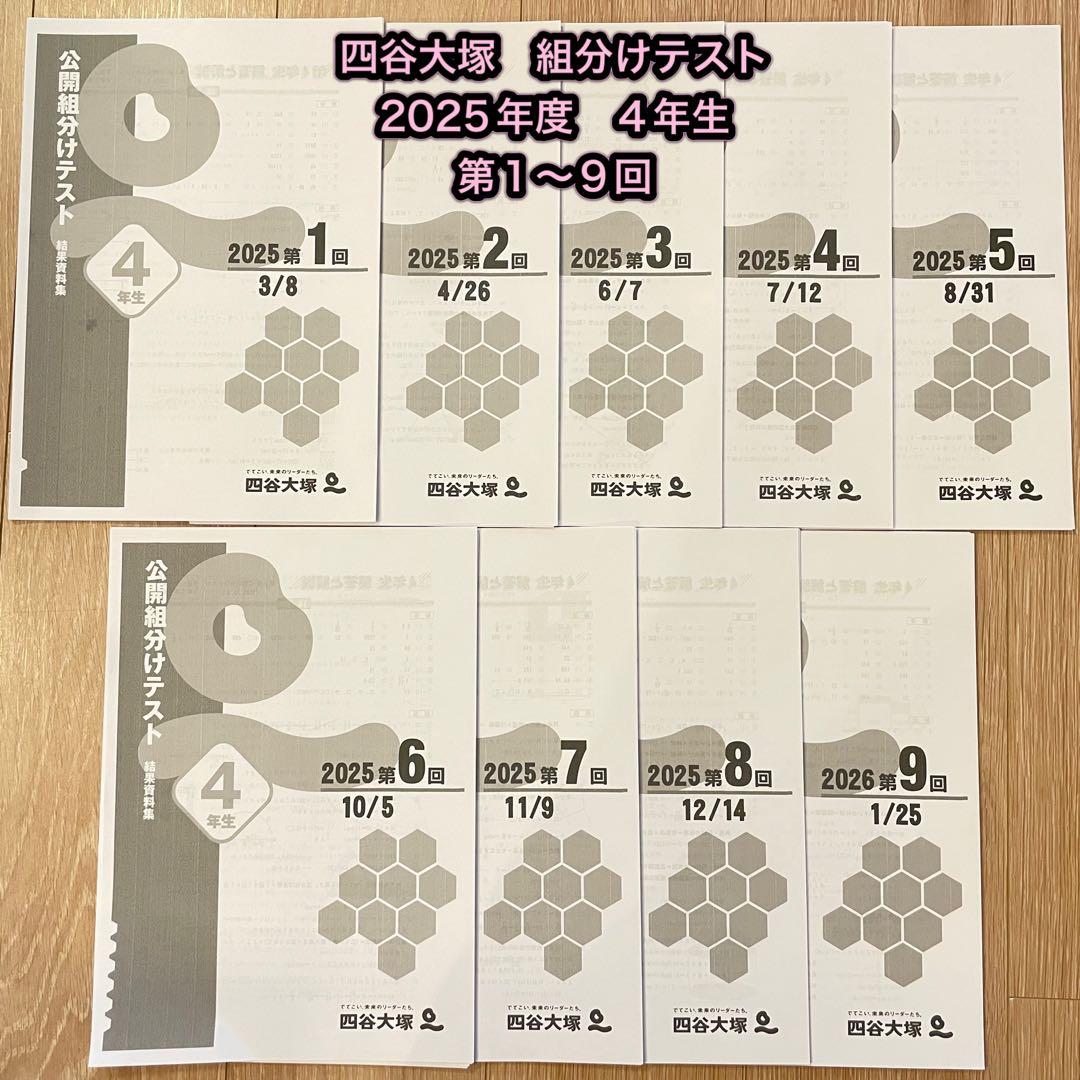 期間限定SALE】四谷大塚 公開組分けテスト 2025年度4年生 1〜9回
