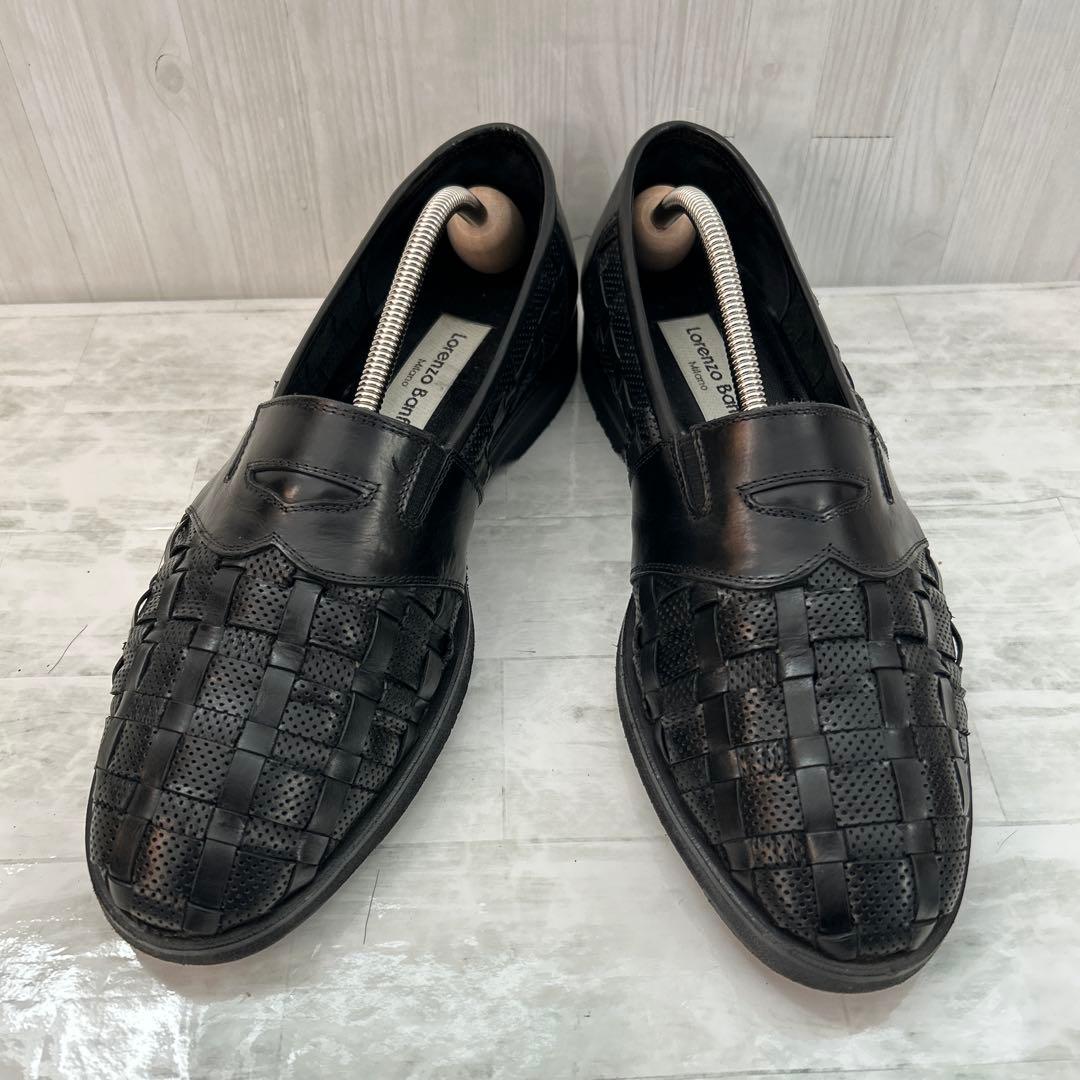 美品Lorenzo Banfi 黒 レザー 編み込みデザインローファー 25cm - メルカリ