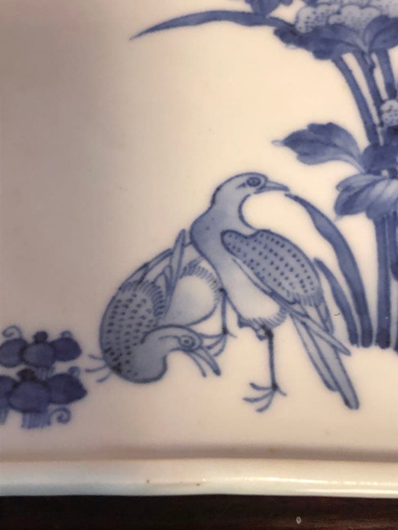 藍九谷もしくは藍鍋島の花鳥文隅入染付角皿5客桐箱入 - メルカリ