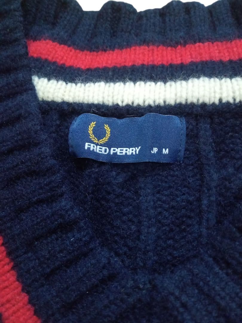 フレッドペリー ウール ケーブル チルデンニット M ネイビー - メルカリ