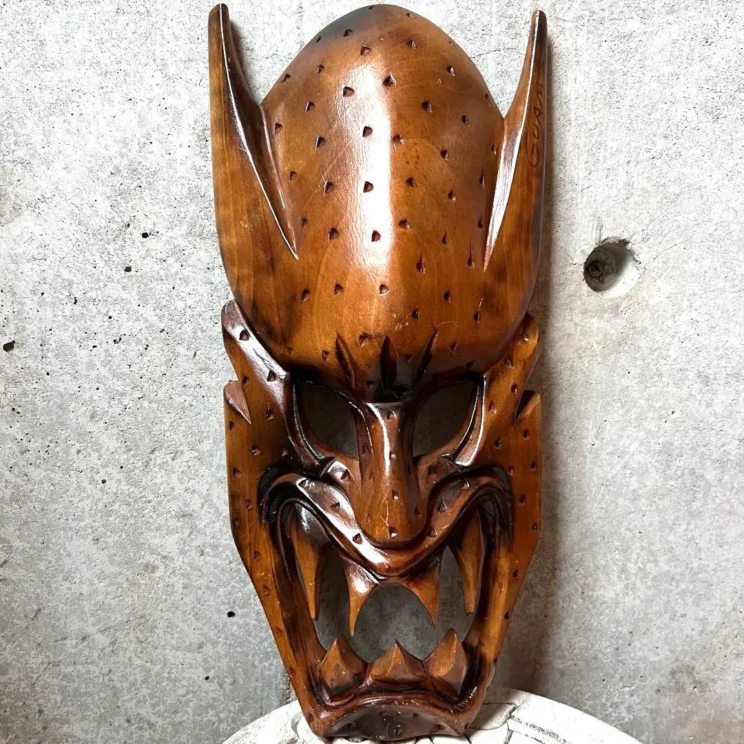 木彫り 鬼 悪魔 お面 魔除け アジアン雑貨 インテリア 民族工芸 - メルカリ