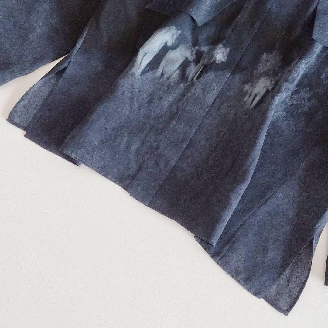 美品⭐️アクリス 長袖ブラウス ボウタイ オオカミ 星柄 シルク100% 13