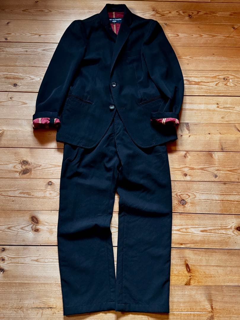 AD2006 コムデギャルソンオム セットアップ 縮絨ウール 裏地ストライプ