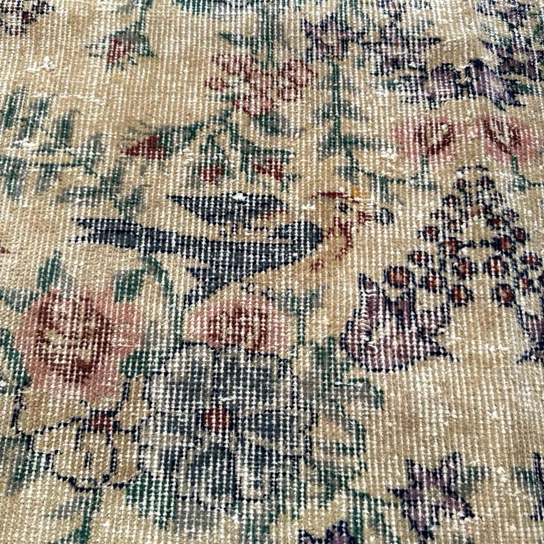 貴重116×190幸せの青い鳥　birdラグボタニカル　トルコヴィンテージラグ 貴重116×190幸せの青い鳥 ボタニカル シャビー トルコヴィンテージラグ