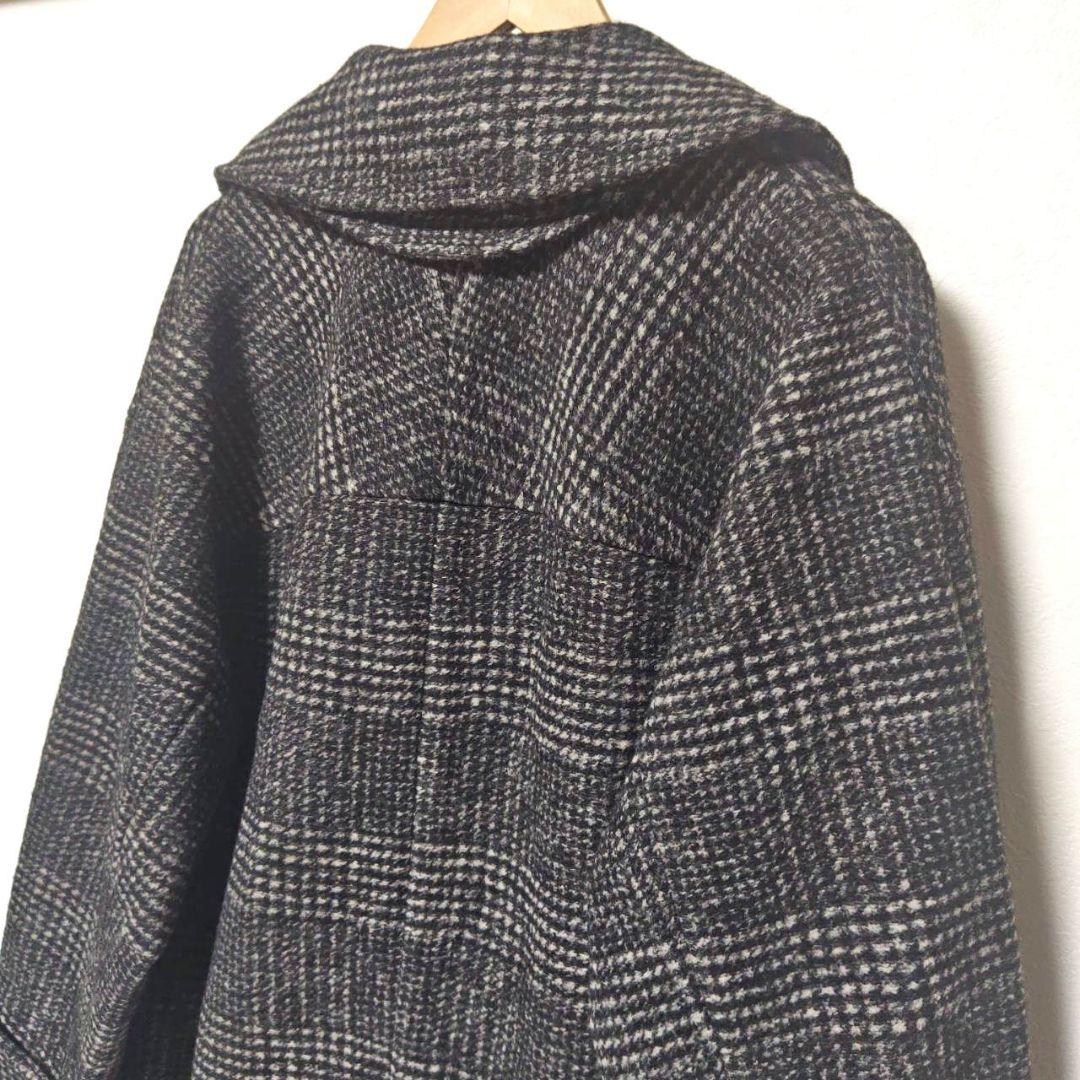 24AW スピックアンドスパン Wスライバーチェックハーフコート 36 黒