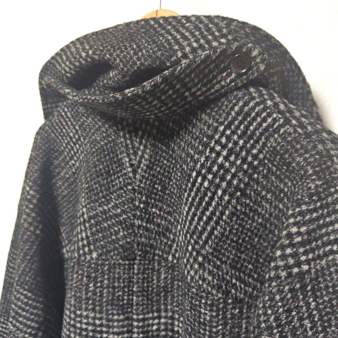 24AW スピックアンドスパン Wスライバーチェックハーフコート 36 黒
