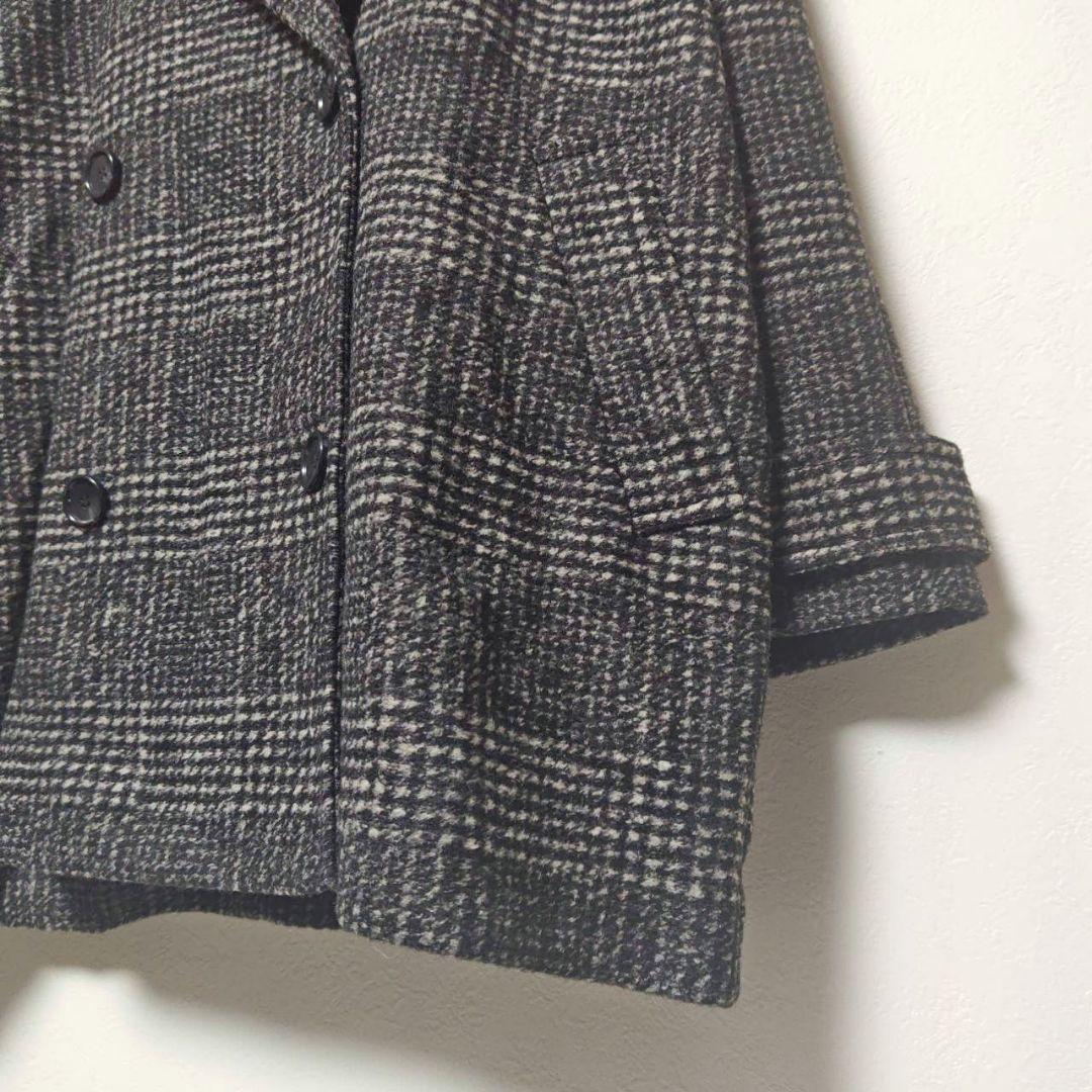 24AW スピックアンドスパン Wスライバーチェックハーフコート 36 黒
