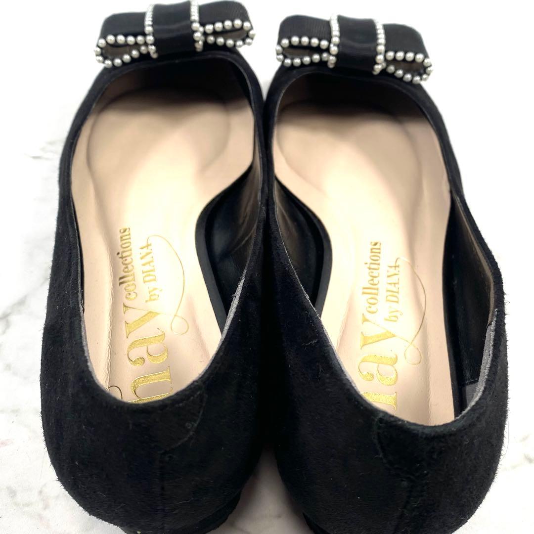 DIANA x chay パールリボン パンプス フラットシューズ 黒 24.5