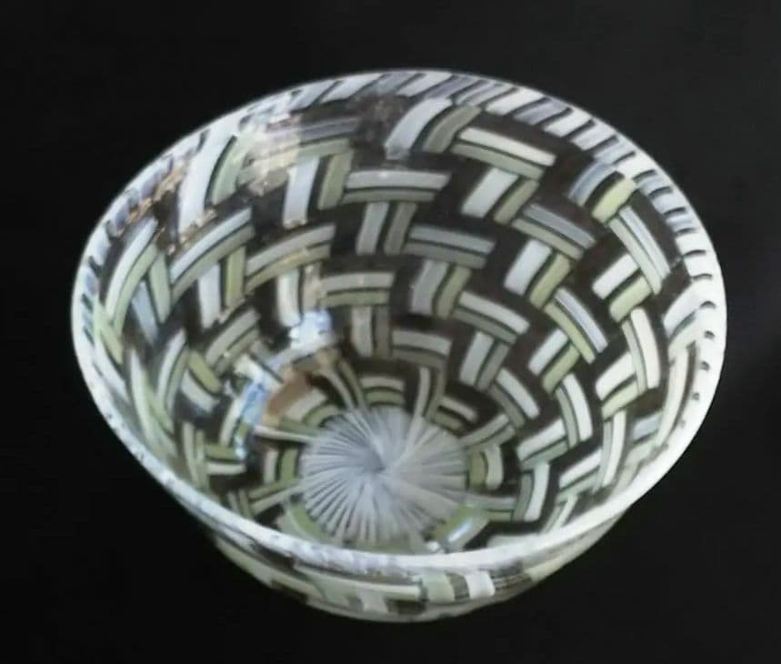 ★藤原奈津江作★井桁模様★吹きガラス菓子器（ボール） ガラス作家】藤原 奈津江 | 美術工芸 千華