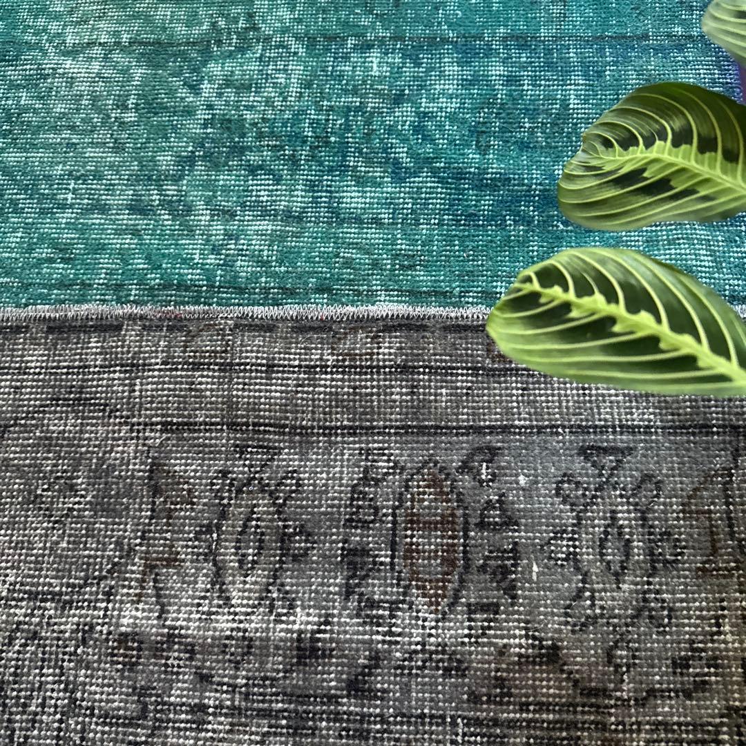 67.5×119パッチワーク ブルーグリーン×グレイ トルコヴィンテージラグ