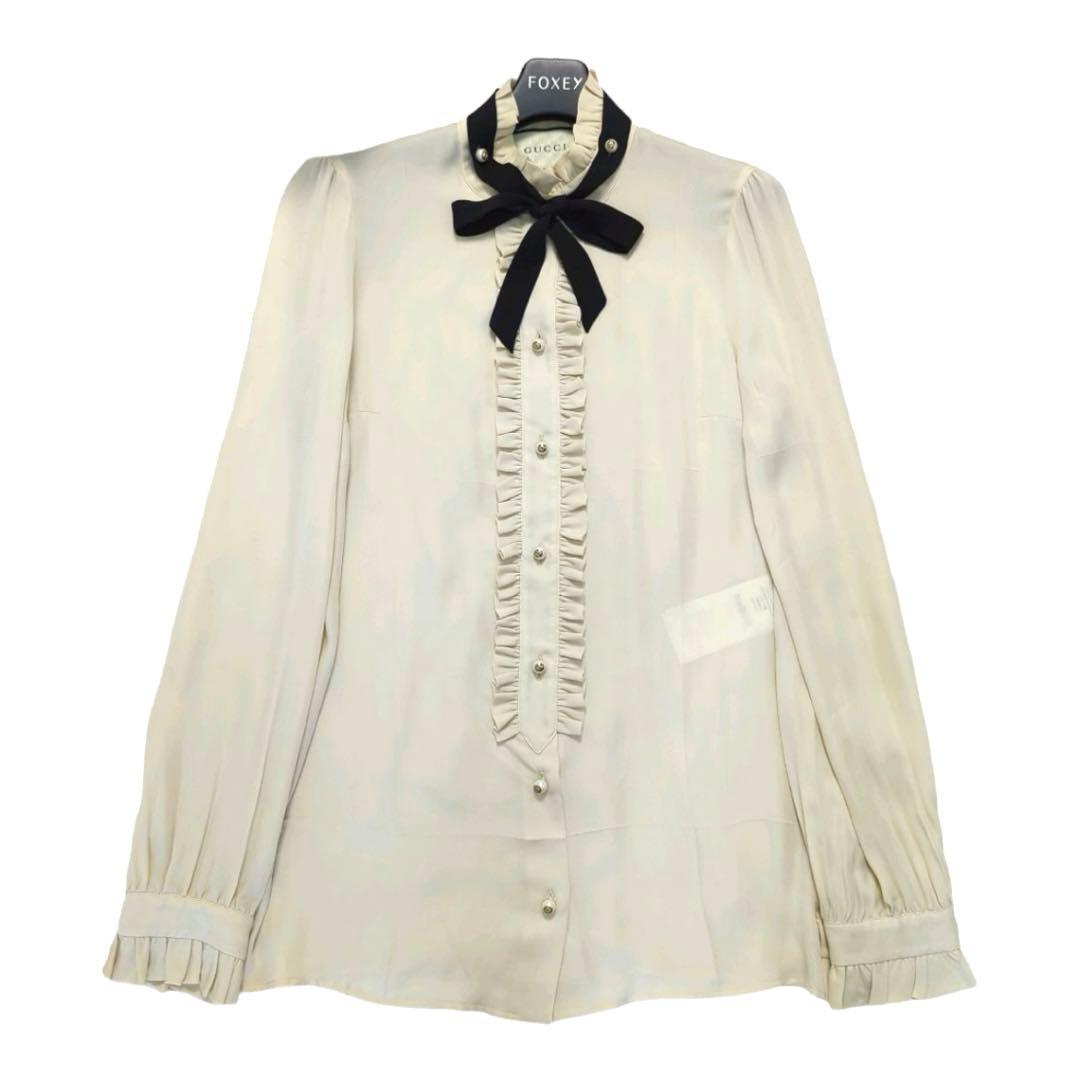 新品同様☆GUCCI☆GGパールボタン☆ボウタイ☆フリルブラウス☆ - メルカリ
