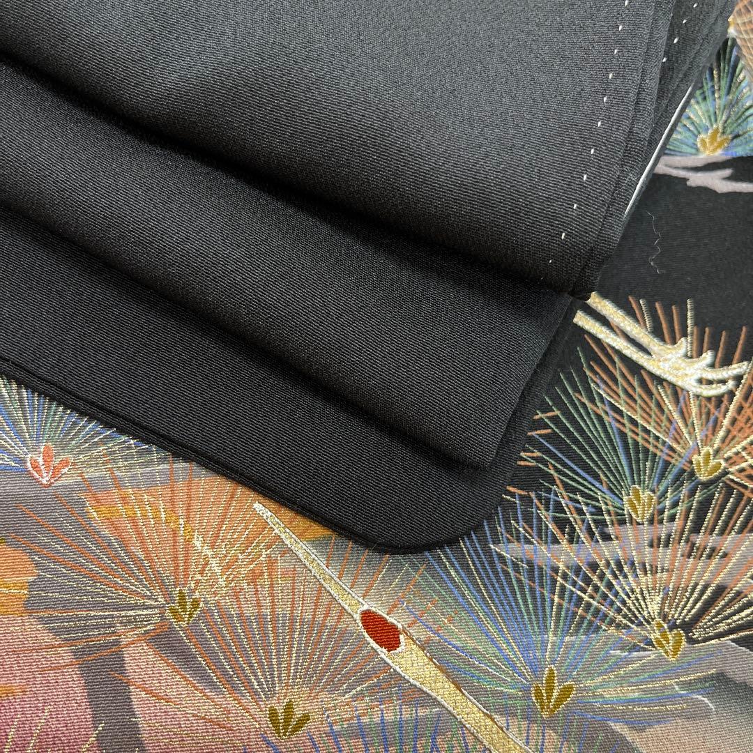 正絹 江戸褄 作家物 飛鶴に松 黒留袖 ファッション レディース 着物