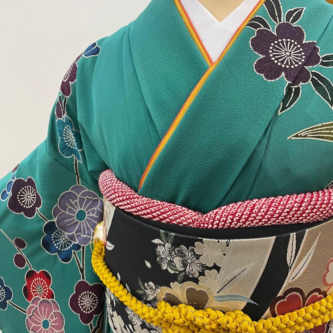 梅乃【159】正絹 振袖 セット 前撮り 成人式 撮影 紅型 青緑 大人 古典