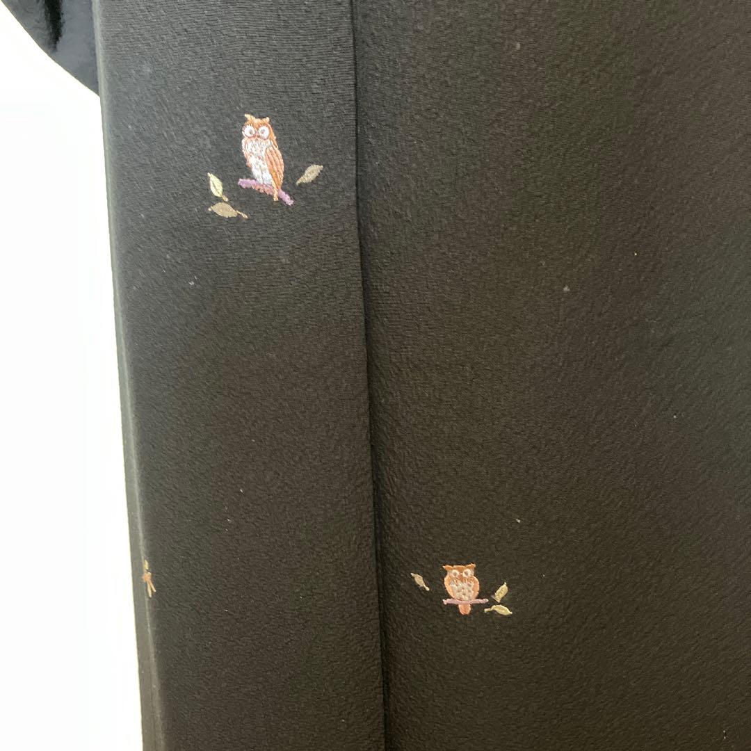 K*O様 フクロウ刺繍の黒い小紋着物 袋帯