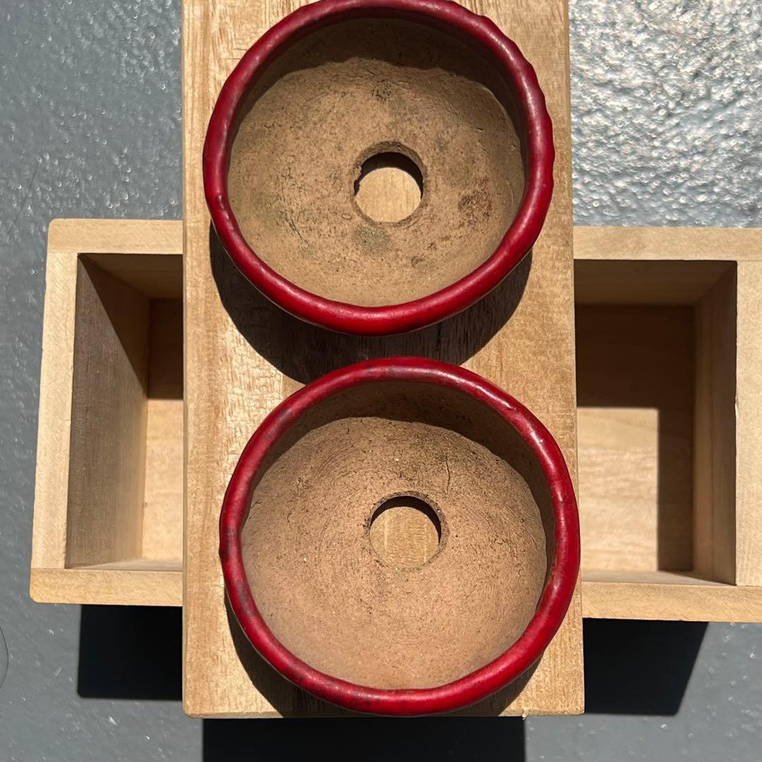 598.豊千 鶏血釉丸鉢2点 箱布付 盆栽鉢 山野草鉢 豆鉢 6.1*2.8cm